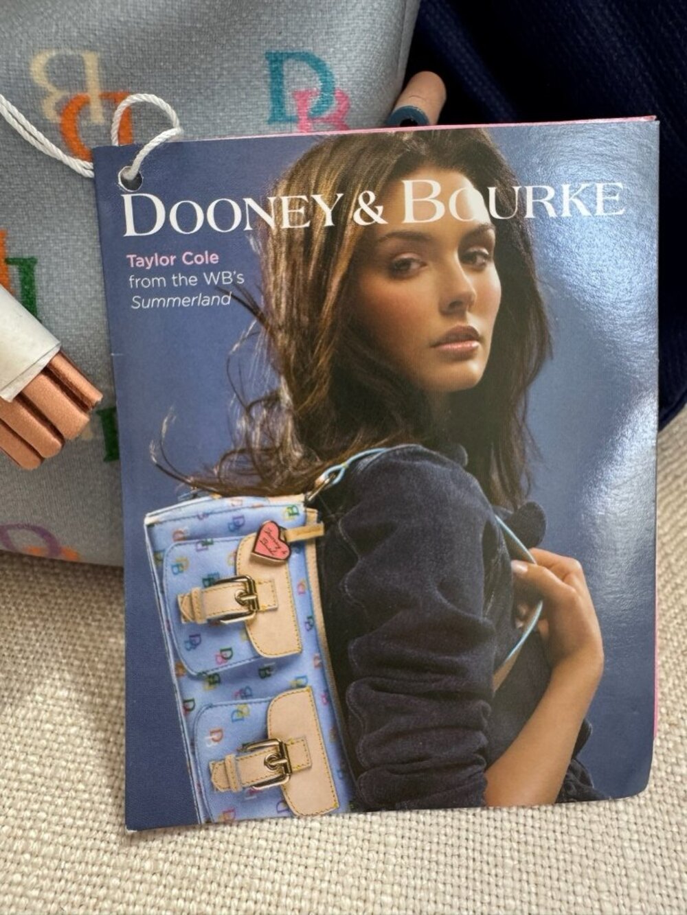 VTG NWT Dooney & Bourke Y2K Blue Rainbow Monogram Satchel Vachetta Leather Trim - Picture 8 of 16